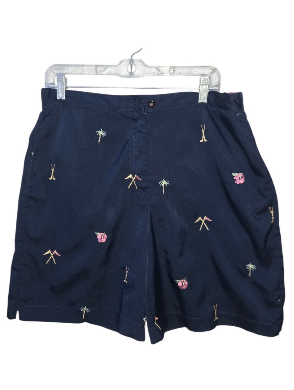 Vintage Coral Bay Golf Embroidered Shorts Navy Blue Palm Trees Size 12